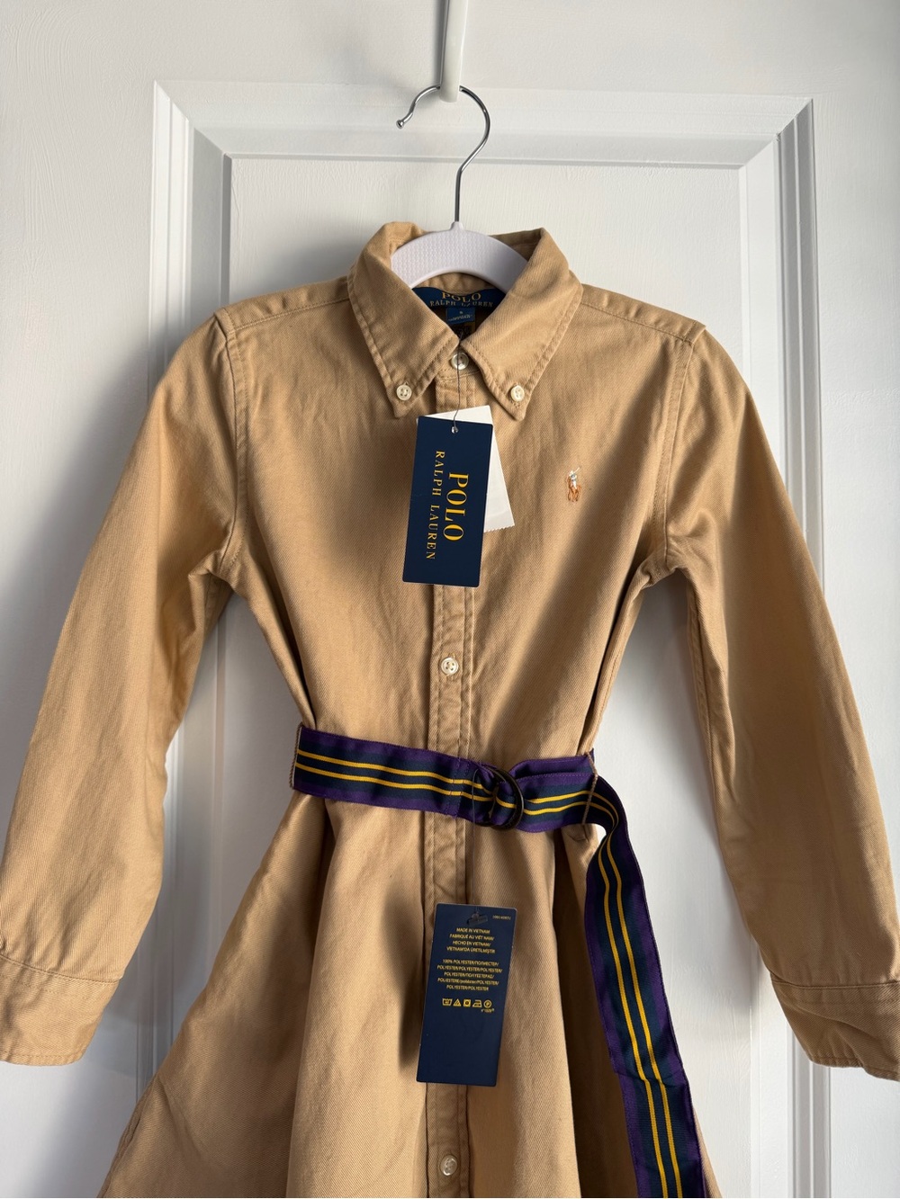 Polo Ralph Lauren Girls Belted Chino Shirt Dress Khaki NWT Size 5 - Picture 3 of 10